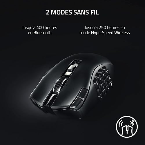 Razer Naga V2 HyperSpeed - Souris de Jeu MMO sans Fil Ergonomique (avec 19 Boutons programmables, sans Fil HyperSpeed (2,4 GHz), Bluetooth, jusqu'à 250 Heures, capteur Optique Focus Pro 30K) Noir - 3