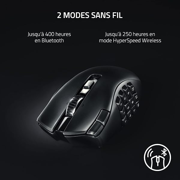 Razer Naga V2 HyperSpeed - Souris de Jeu MMO sans Fil Ergonomique (avec 19 Boutons programmables, sans Fil HyperSpeed (2,4 GHz), Bluetooth, jusqu'Ă 250 Heures, capteur Optique Focus Pro 30K) Noir - 3