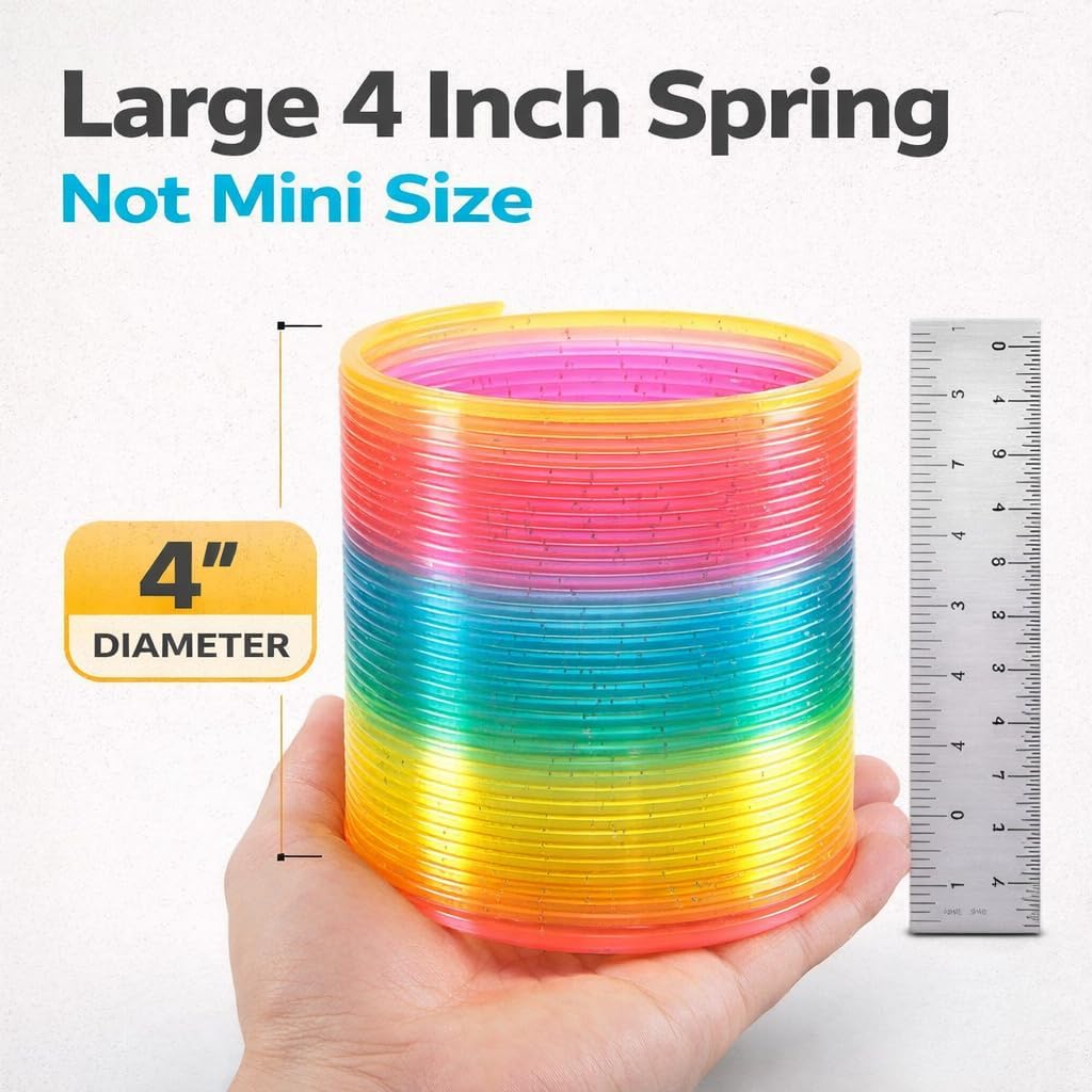 Liberty Imports 6 Pack: Large Magic Rainbow Coil Springs - 4" Classic Plastic Neon Plastic Walking Spring Toy, Bulk Kids Novelty Party Favor Supplies