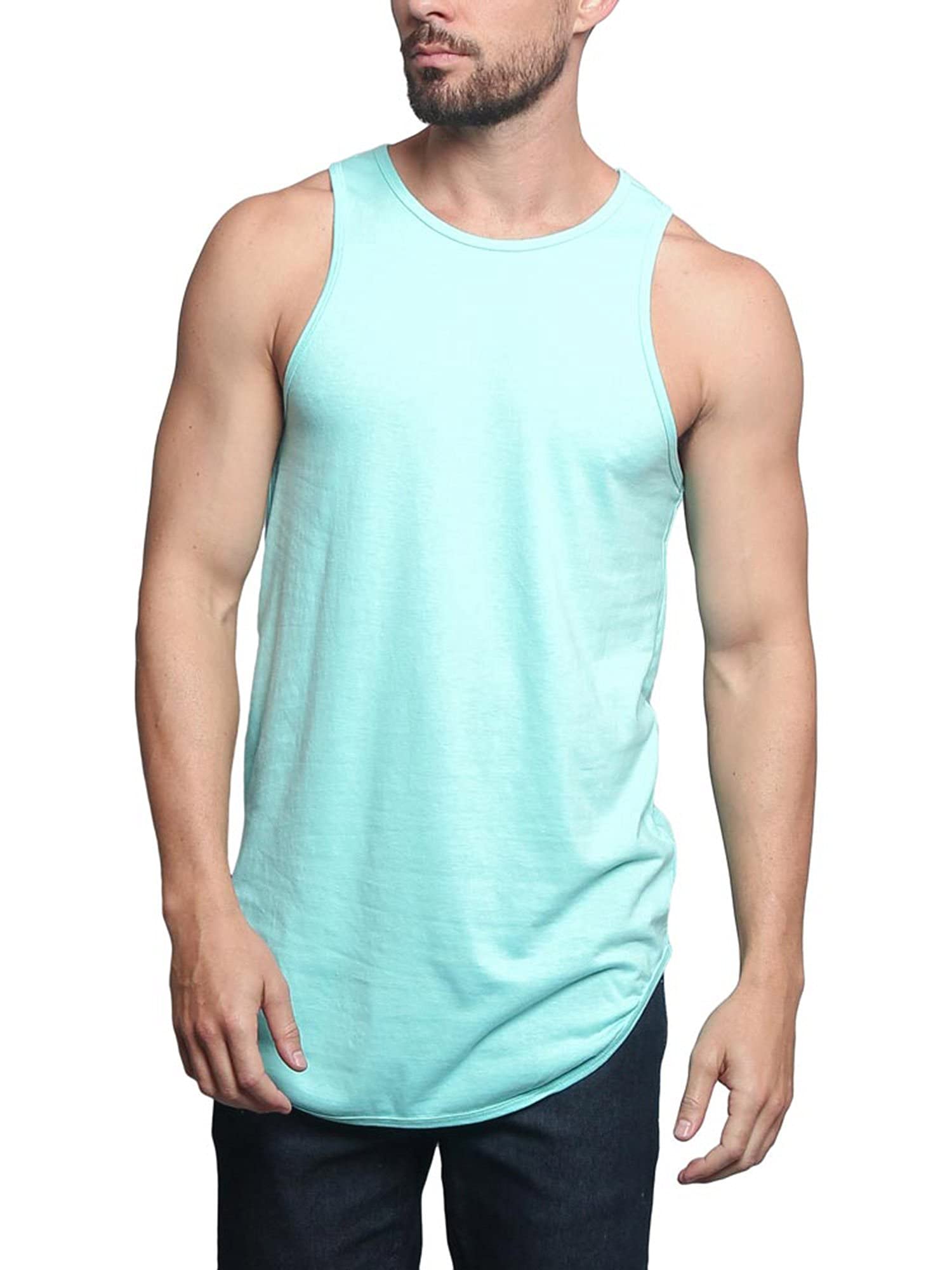 VICTORIOUS Solid Color Long Length Curved Hem Tank Top