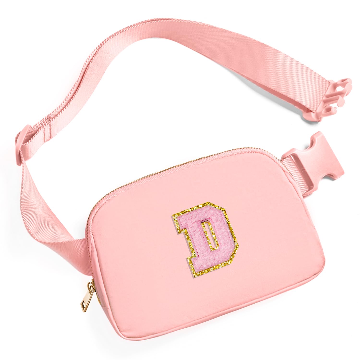 Gitus Gifts for 7 8 9 10 11 Year Old Girls Belt Bag Fanny Pack Crossbody Bags with Initial Letter Patch Birthday Gifts for Daughter Sister Friends Teen girls (Light Pink-D)