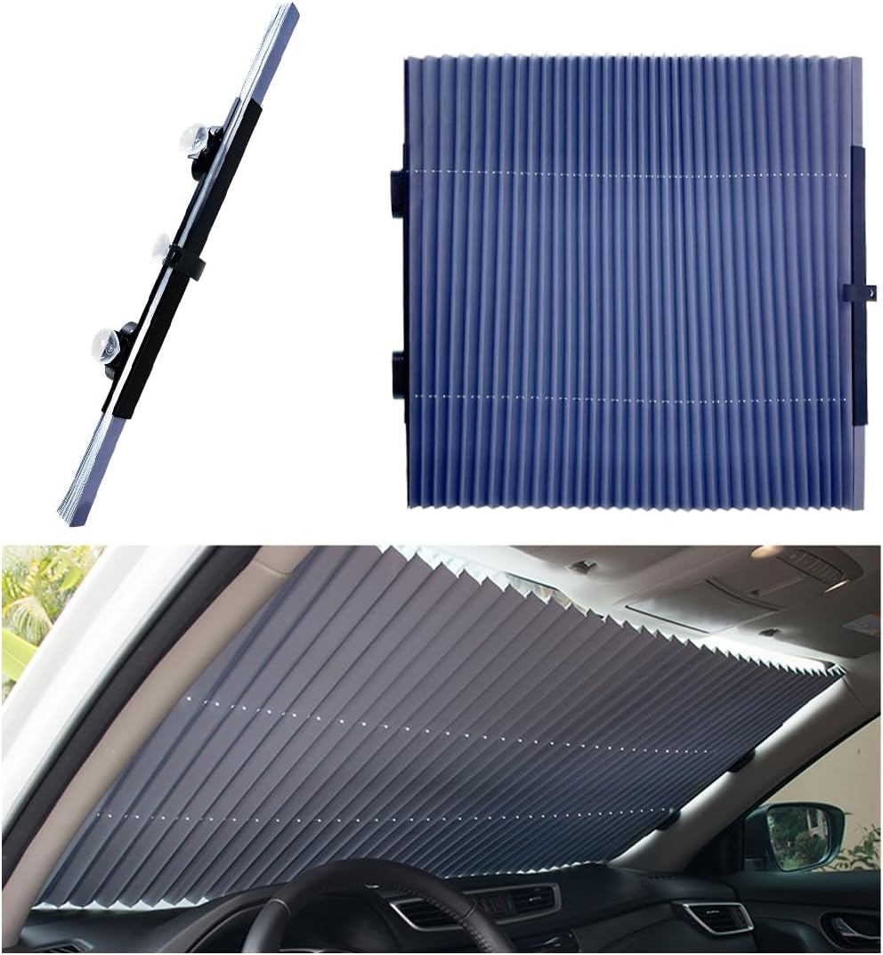 Ohleats Retractable Windshield Sun Shade, 25.6"×60" Sunshade Protector Blocks 99% UV Rays to Keep Your Car Cool, Front Windshield Sunshade Cover for Most Vehicles, Car Accessories (25.6"×60")