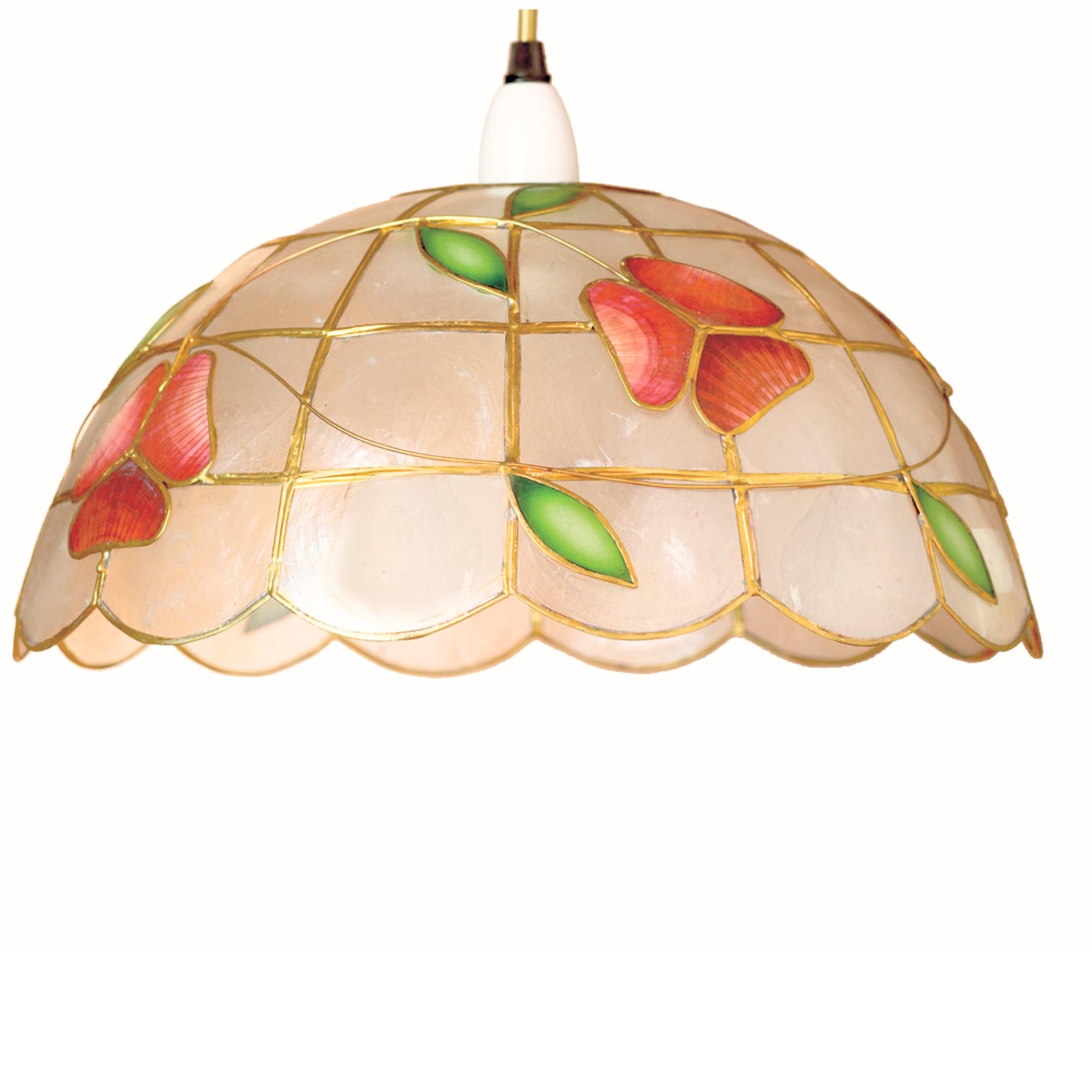 Loxton Lighting Red Capiz Shell Pendant Lampshade – Handcrafted Floral Ceiling Light Shade, 30Cm, Vintage Style, And Green Design For Living Room, Bedroom, Dining Room (S21)