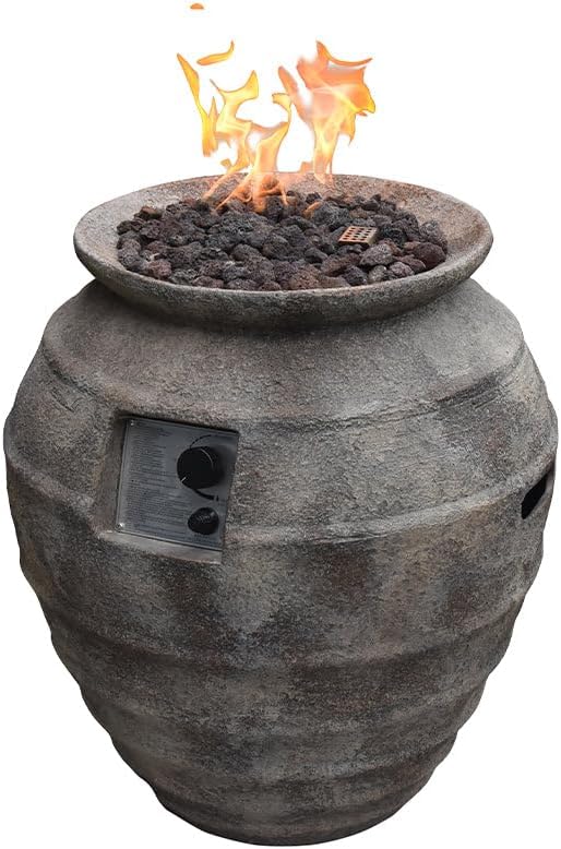 Pompeii Concrete Fire Pit 23" x 23" Outdoor Patio Firepit Includes Lava Rocks Modern Fire Pits & Outdoor Fireplaces for Garden, Deck, Indoor & Outdoor Heating