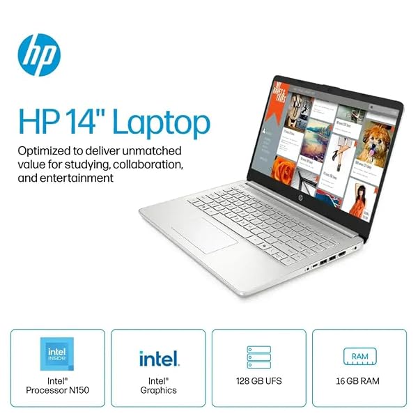 HP 2025 Latest 14" HD Laptop Computer, Intel Processor N150, 16 GB RAM, 384 GB Storage(128GB UFS+256GB MSD), with Office Lifetime License, Copilot AI, Wi-Fi 6, Webcam, Windows 11 Pro, w/Accessories by HP - Used condition - Image 2