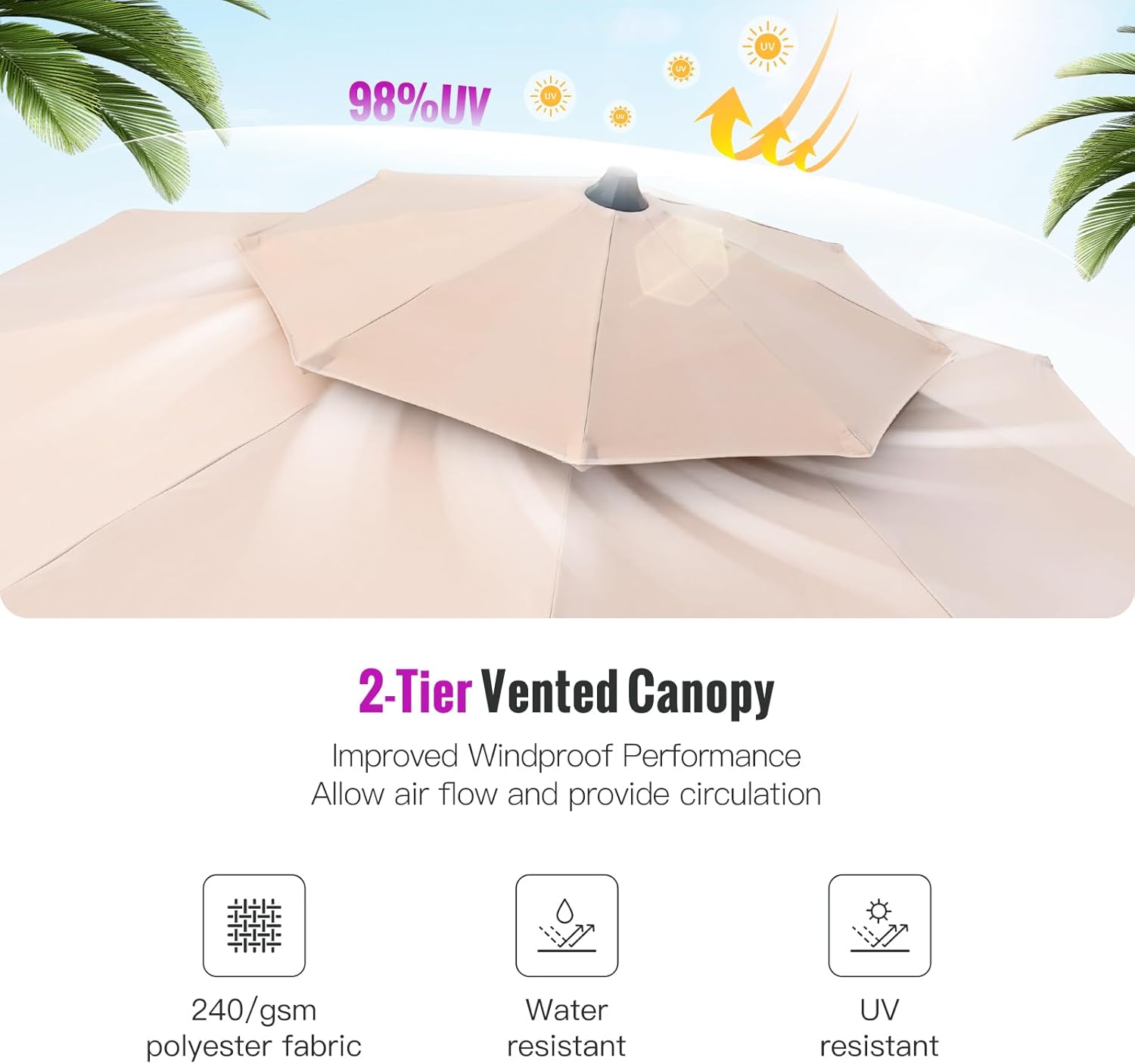 Sturdy Patio Umbrella with Base Included: Cantilever Patio Umbrellas Aluminum Offset Umbrella, Easy Adjustment, Sun Shade for Backyard, Lawn, Poolside and Garden
