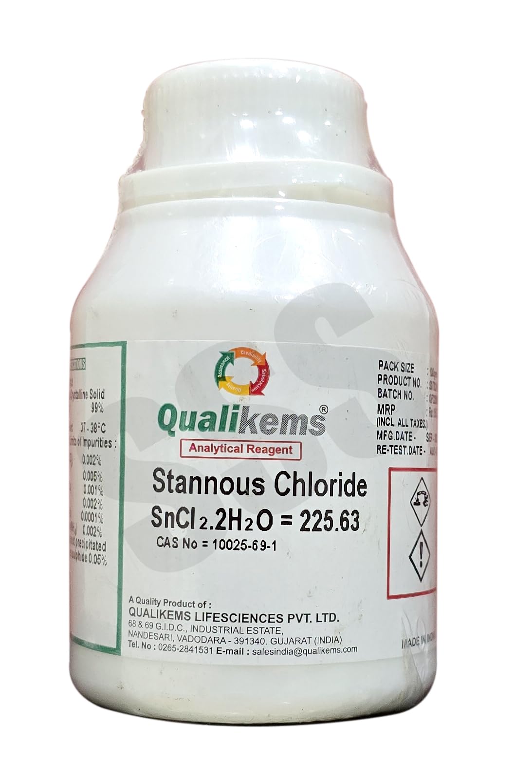 Stannous Chloride AR 100gms(QUALIKEMS) CAS No = 10025-69-1-image-43