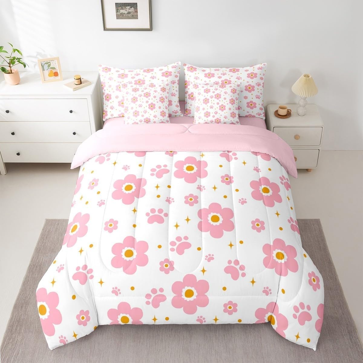 Couette 220x240 chaude 2 personnes édredon microfibre rose