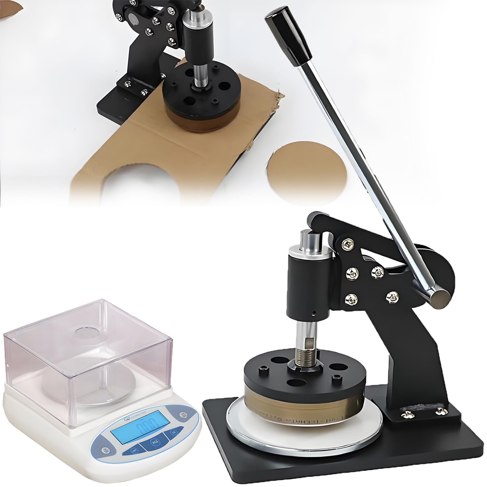 Couteau d'échantillonnage à pression manuelle, échantillonneur de disque textile avec balance électronique (500 g/0,01 g), coupe ronde pour test textile