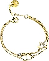 Elegant Gold Double Chain Bracelet with Sparkling Star Crystal Charm, Personalized Disc & Lobster Clasp
