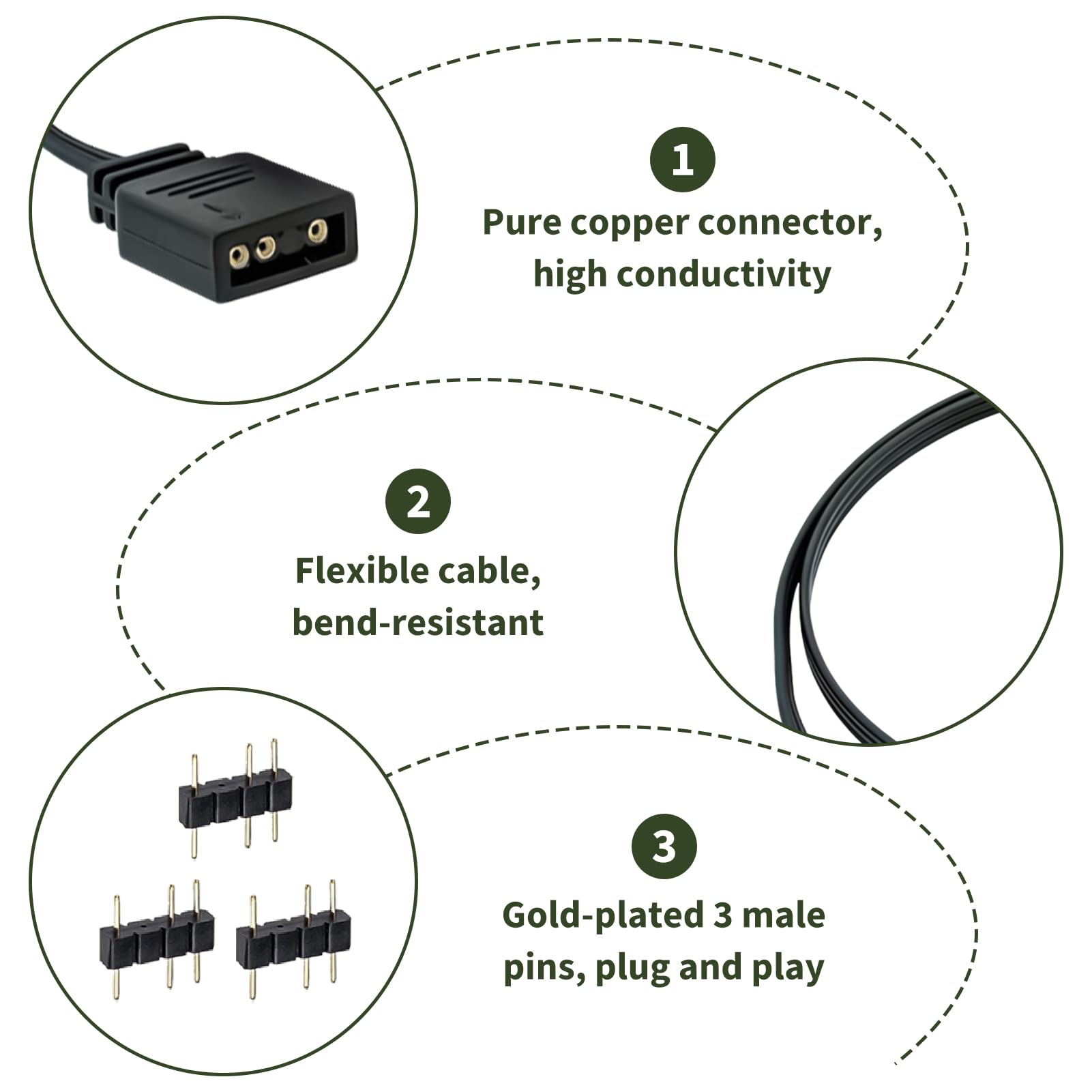 Cable de extensión ARGB, cable ARGB 5 V 3 pines ARGB 50 cm, cable de sincronización LED ARGB extensión ventiladores ARGB o serie LED, conector de 3 pines macho hembra, compatibilidad con placa base