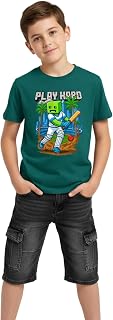 TeeSlix Kids Graphic Printed Cotton T-Shirt | Play Hard Gaming Cricket Design | Casual Short Sleeve Round Neck Tee for Boy... Price In India