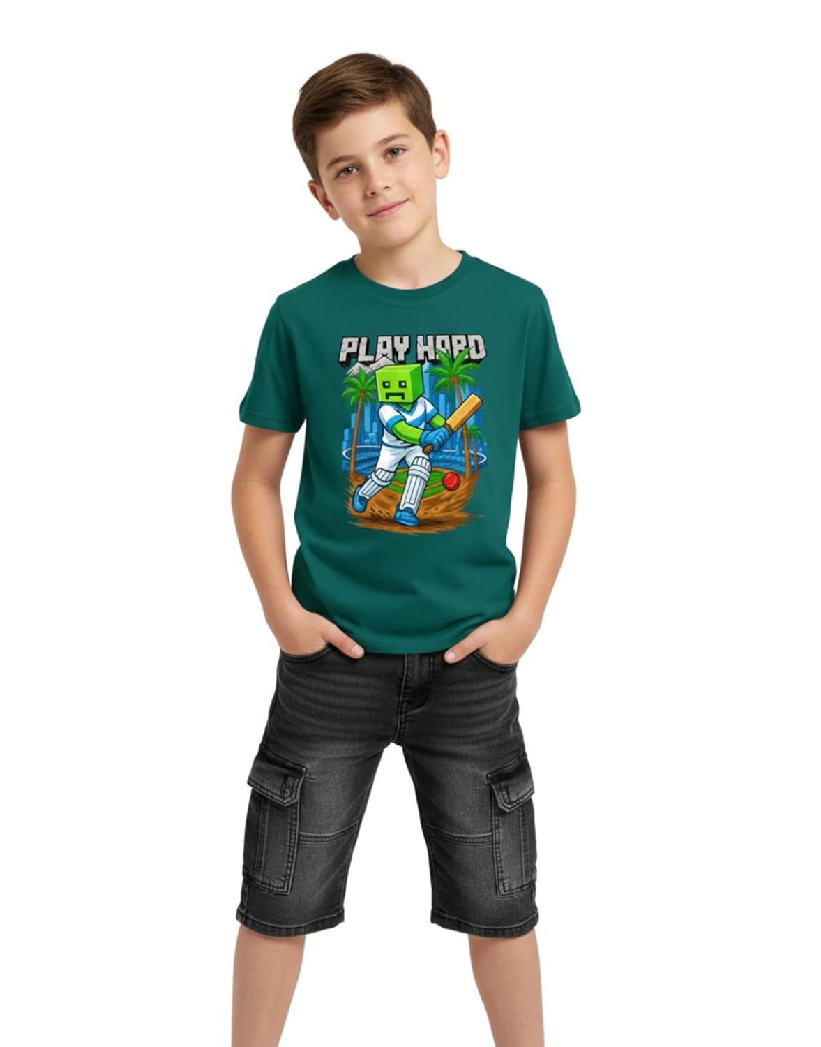 TeeSlix Kids Graphic Printed Cotton T-Shirt | Play Hard Gaming Cricket Design | Casual Short Sleeve Round Neck Tee for Boy... - Review, Price and Buying Guide