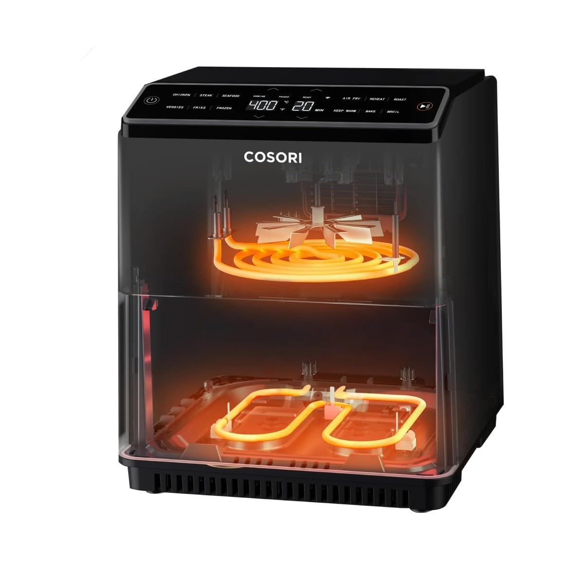 Cosori Dual Blaze CAF-P585S Luftfritteuse, Air Fryer, WLAN, 6,4 l, 11-in-1, Fritteuse ohne Öl, über 90 Rezepte in der App erstellt von Chef auf Spanisch, Dunkelgrau, mit doppelter Widerstandsfähigkeit