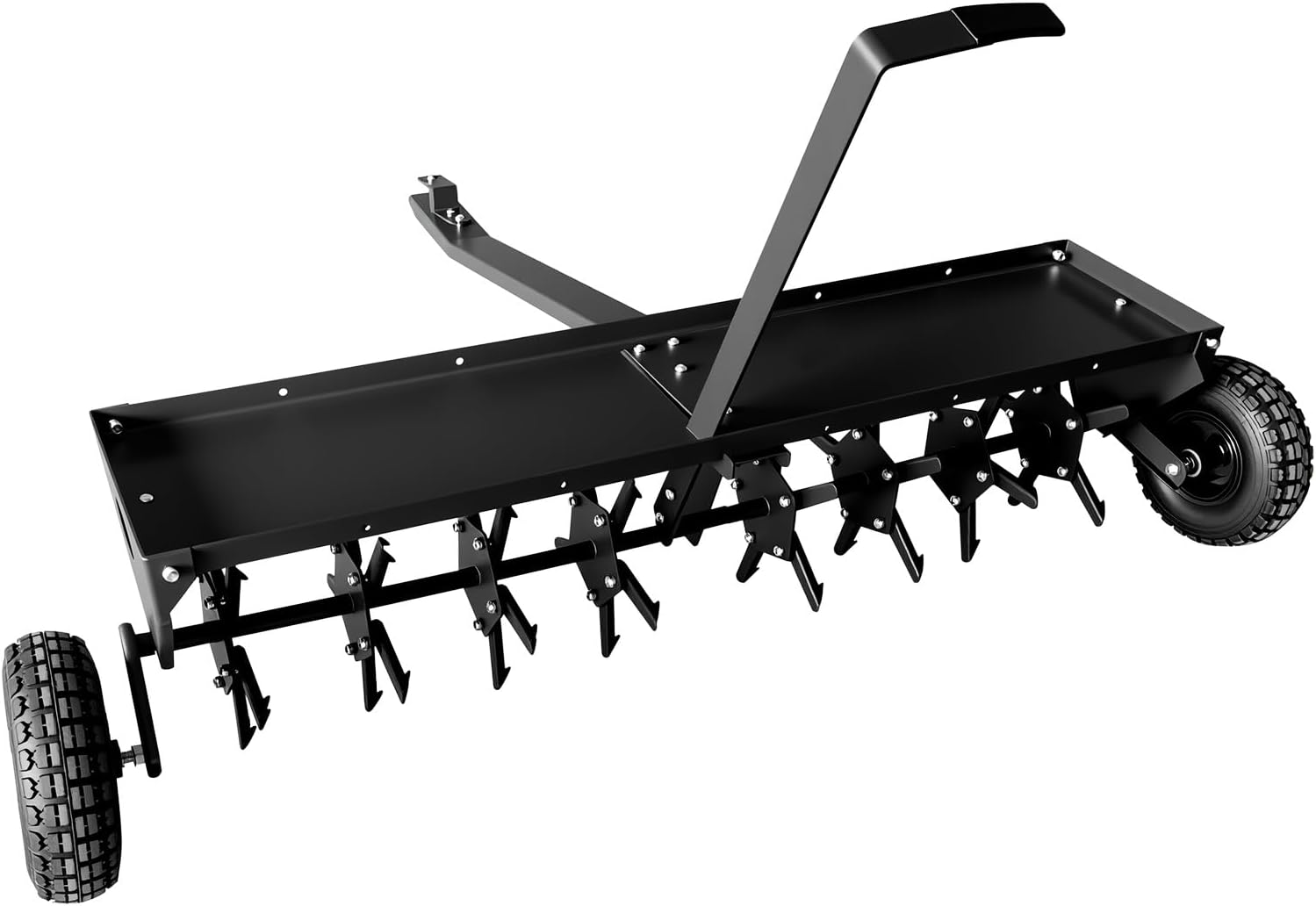 48 in Tow Behind Lawn Aerator for Lawn, Heavy Duty Pull Behind Plug Aerator with Universal Hitch, 3 in Spikes & Inflatable Wheels for Grass Yard Clay Soil, Black