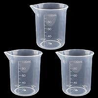 Waziaqoc 100ml Plastic Graduated Beakers (3 Pack) - Transparent PP Measuring Cups with Spout for Kitchen & Lab