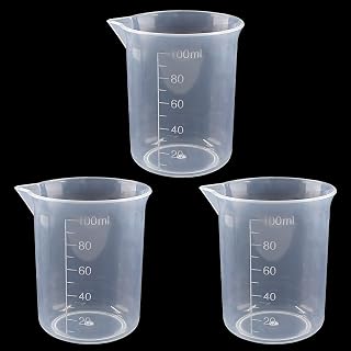 Waziaqoc 100ml Plastic Graduated Beakers (3 Pack) - Transparent PP Measuring Cups with Spout for Kitchen & Lab