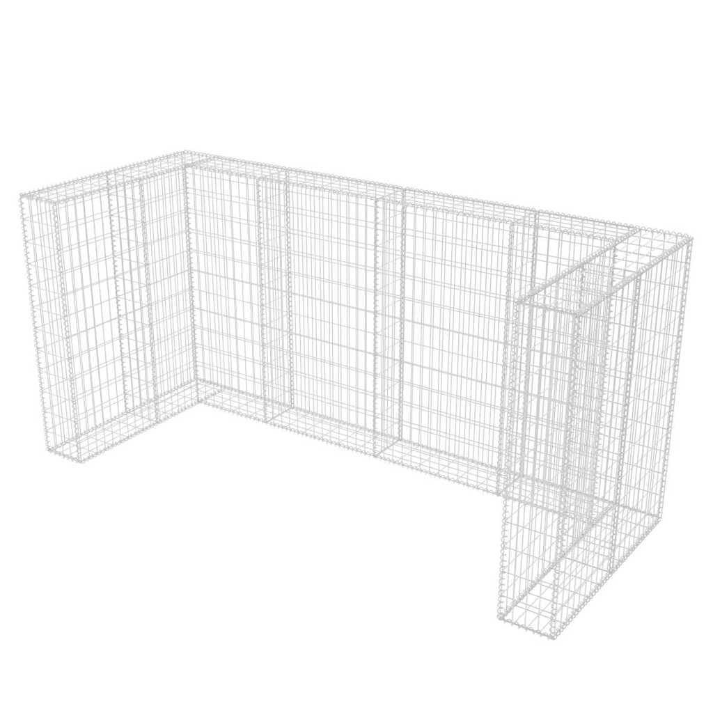 Gabionen-Mülltonnenverkleidung aus verzinktem Stahl für 3 Mülltonnen 250 x 100 x 120 cm, Mülltonnenbox für Garten und Vorgarten mit wetterfester Abdeckung