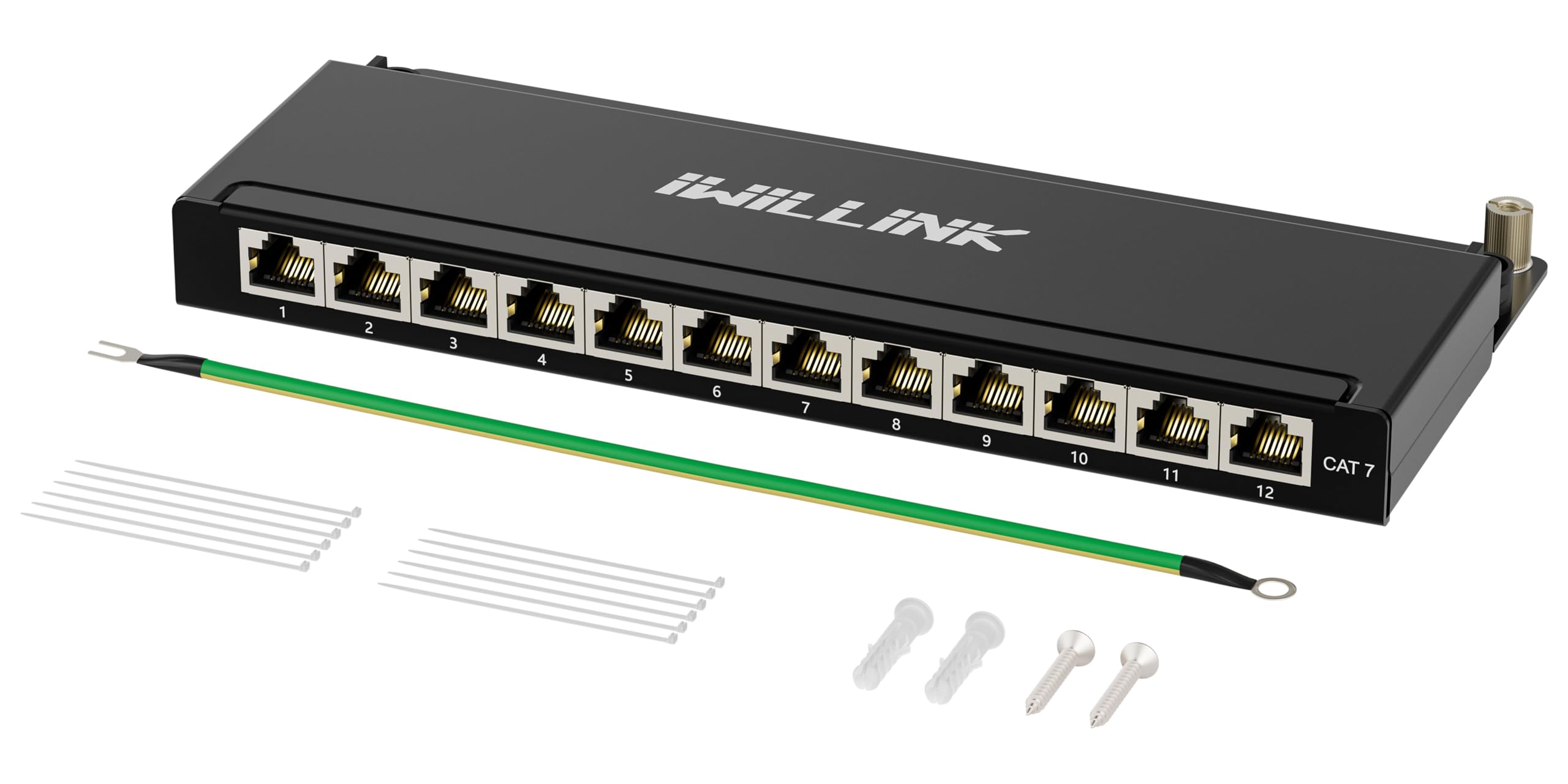 iwillink Panneau de brassage Cat7 12 ports 0,5 HE, 10 Gbps Gigabit 600 MHz
