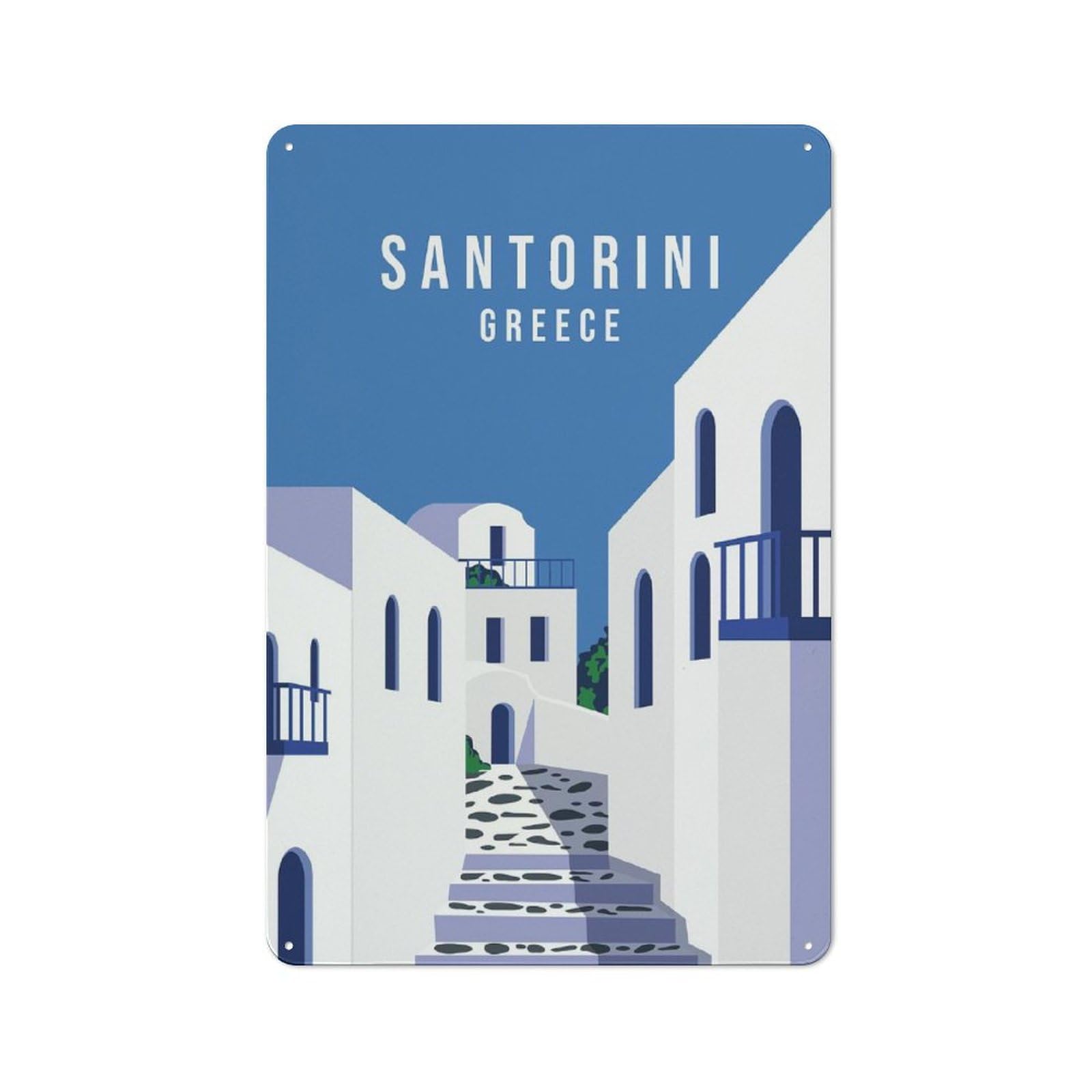 Junmoney Style-5 Welcome Santorini Rustic Metal Plaque 30X20cm For Café Or Restaurant, Wall Decor For People Reorganising Café And Restaurant
