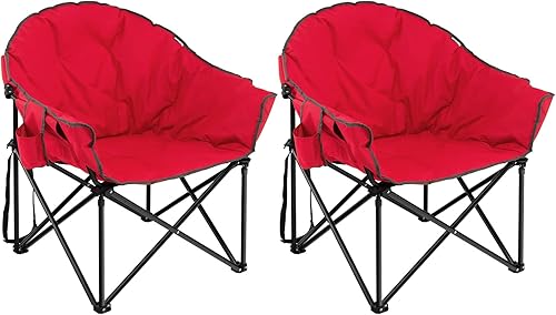 Vista 19 de Tangkula Oversized Camping Chair, Outdoor Padded Folding Chair with Cup Holder, Moon Round Saucer Club Chair, Outside Foldable Camp Chair with Carry