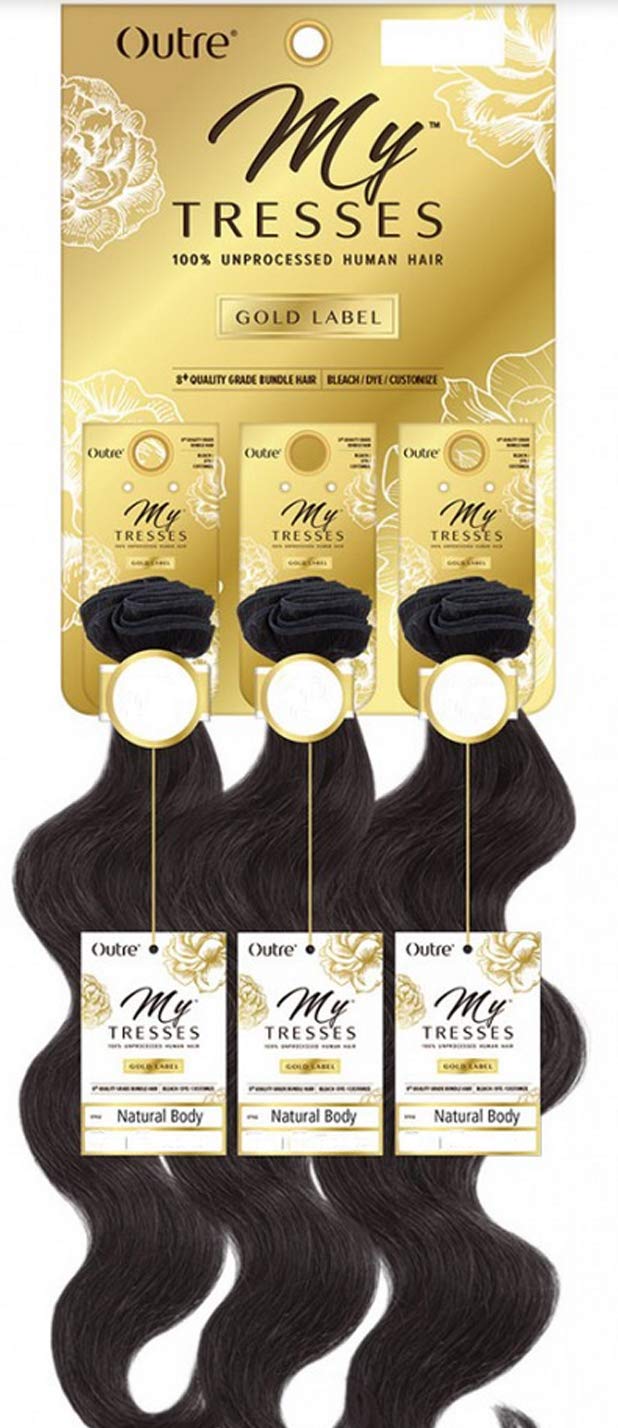 My Tresses Unprocessed Human Hair Weave Gold Label Natural Body 3Pcs (14"+16"+18", NBLK)
