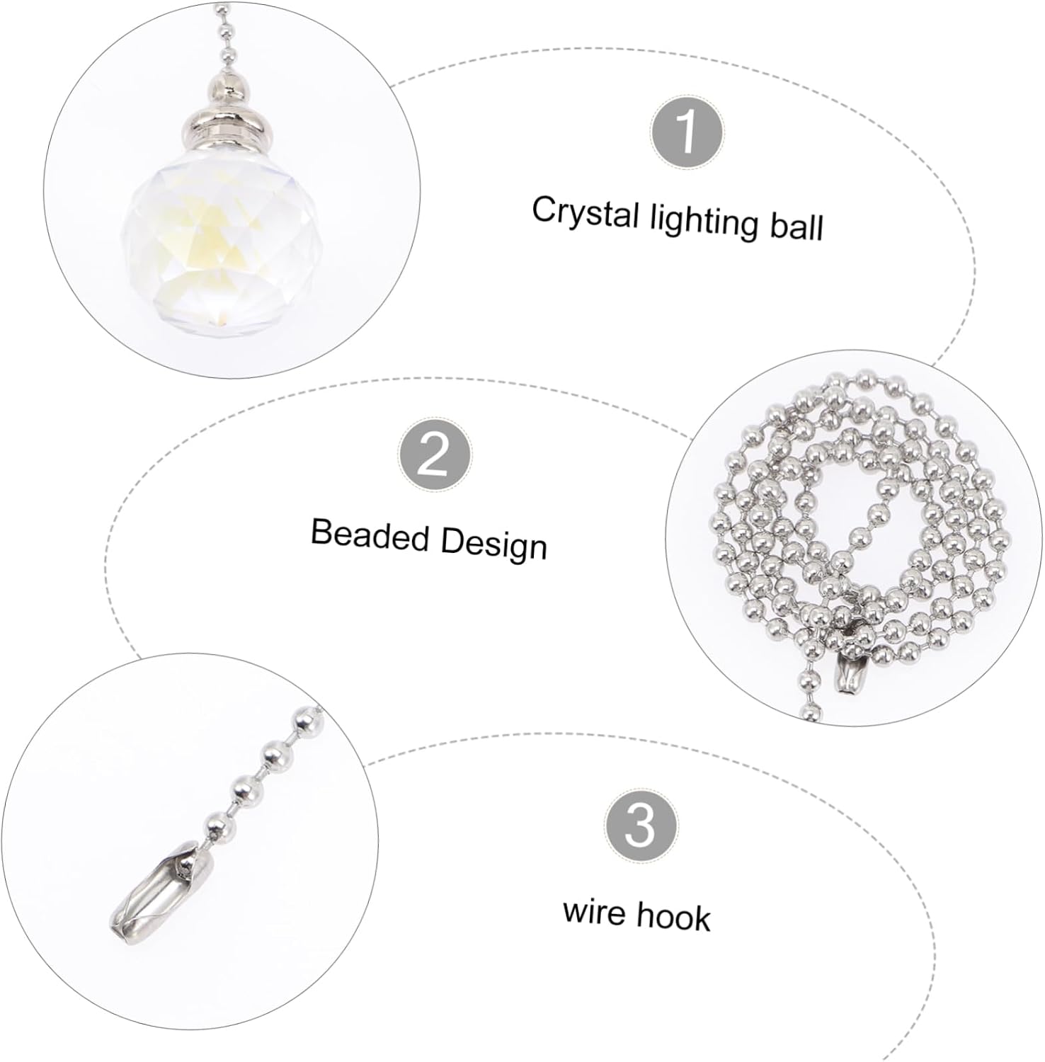 Tofficu 6pcs Crystal Pull Chain Extension for Ceiling Light Fan Ab Color Decorative Hanging Ornaments Pendant Easy to Install for Home Decor