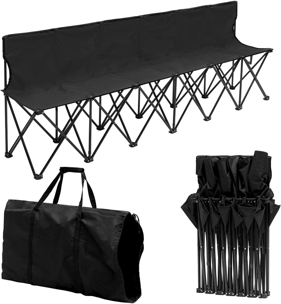 Giantex Portable Folding 6 Seats Chair Sideline Bench W/Seat Backs & Carry Bag Sports Team
