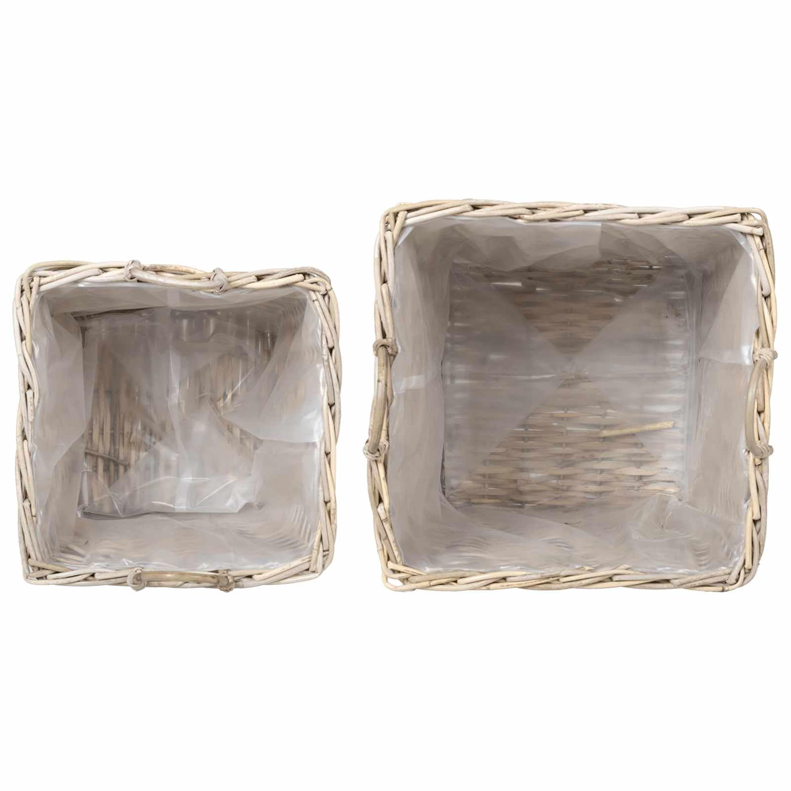 Juego de 2 macetas con almacenamiento de mimbre Kubu en gris natural para interior y exterior, plegable, con revestimiento interior impermeable, ideal para plantas, decoración