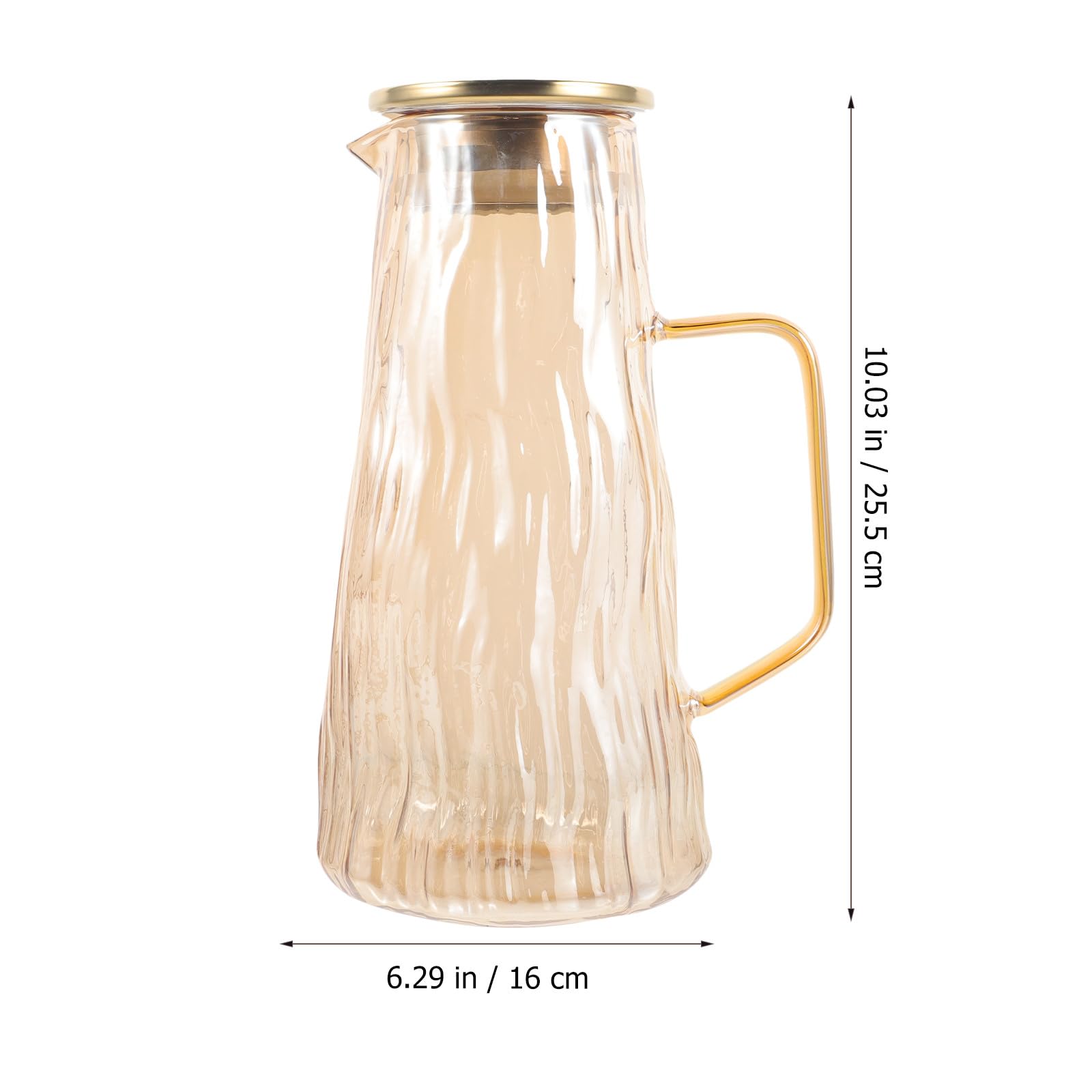 Jarra de Agua de Vidrio Grueso Resistente al Calor y Frío, Jarra para Té Helado Infusor de Frutas, Capacidad Mediana, Color Dorado, Adecuado para Jugos y Bebidas Infusionadas