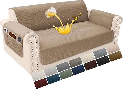 Miniatura 83 de Funda de terciopelo 100 % impermeable para perros, funda de sofá lavable para sofá de 3 plazas, juego de fundas acolchadas y antideslizantes con
