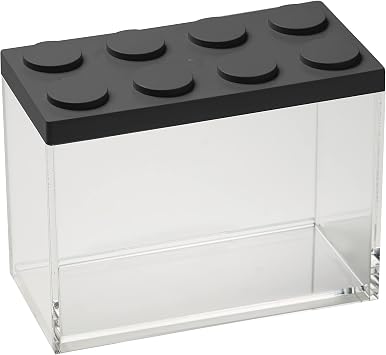 Omada Acrylic Brick Storage Container Durable Brick-Like Storage Canisters Thick Acrylic Jar for Food, Craft Supplies, Cosmetics Airtight and BPA Free Black Lid Made in Italy - 67 Oz 2 L