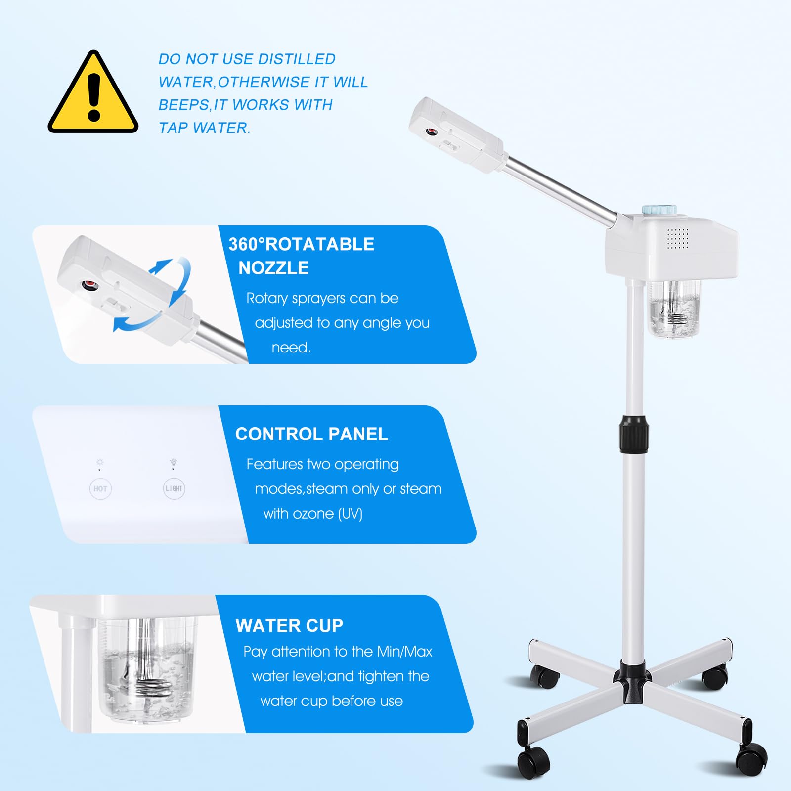 Vapore Viso Verticale Sauna Viso Pulitore Pori Vapore Macchina Spa Umidificatore Bellezza Caldo e Freddo Vapore Viso Idratante Stand per Spa, Salone e Casa