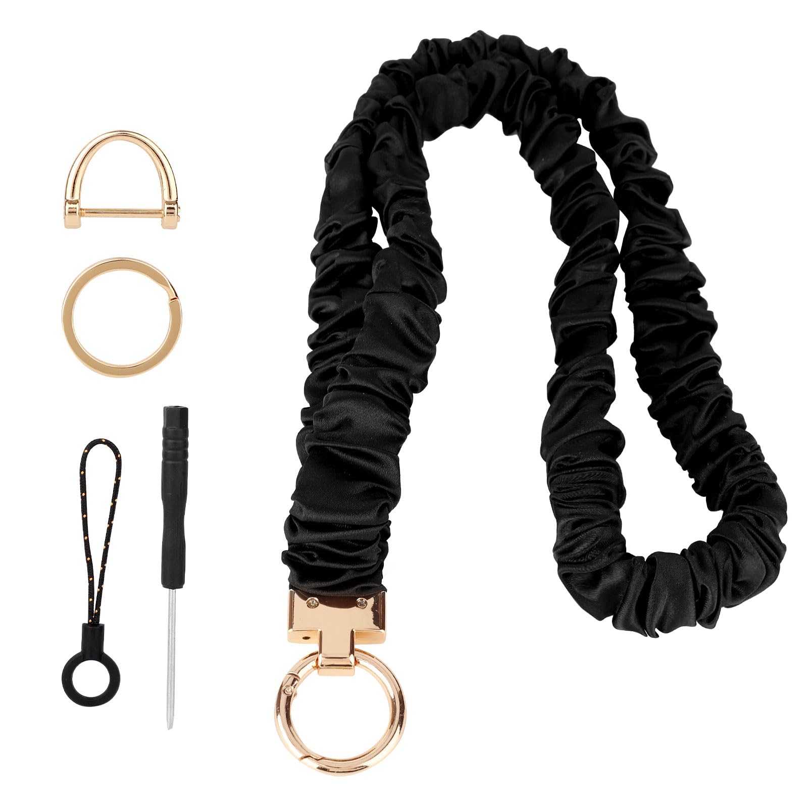 BOXOB Long Stretchy Lanyard with Detachable Scrunchy Chain, Adjustable Neck Cord for Smartphones ID Badges Keys Versatile Accessory for Women & Men (Black)
