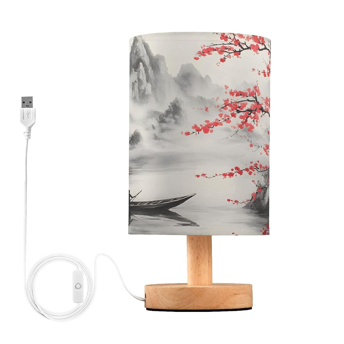 ALAZA Japanese Cherry Blossom Floral Table Lamp for Bedroom USB Port Bedside