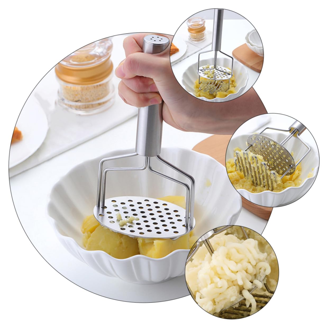 SOLUSTRE 2pcs Food Masher Tool Dual Layer Kitchen Masher for Potatoes Pumpkin and Fruits Ergonomic Design Easy to Use Dishwasher Safe Kitchen Essential