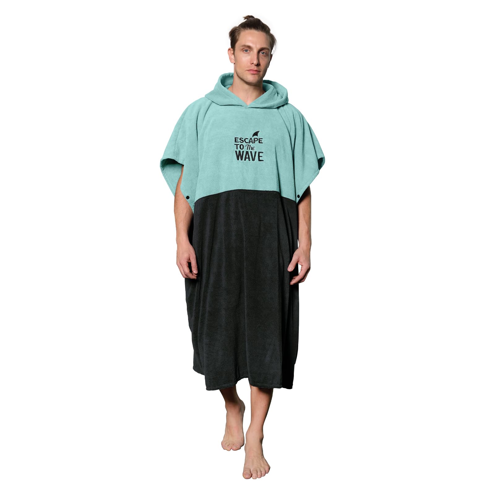 Vulken Bathrobe with Hood, Surf Poncho for Changing Public Men L/XL Large Petrol