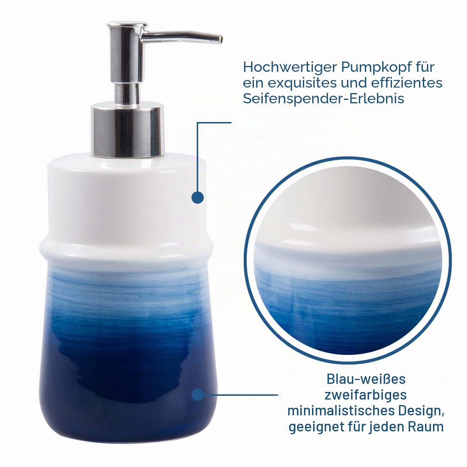 Marineblaues Badezimmer-Zubehör-Set, 4-teilig, Blaue Keramik, Badezimmer-Dekorationen, Zubehör-Set, enthält Zahnbürstenbecher, Seifenspender, Seifenschale, Becher