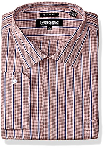 STACY ADAMS Men's Big and Tall Big & Tall Mini Check w/Dobby Stripe Classic Fit Dress Shirt, Rust, 17
