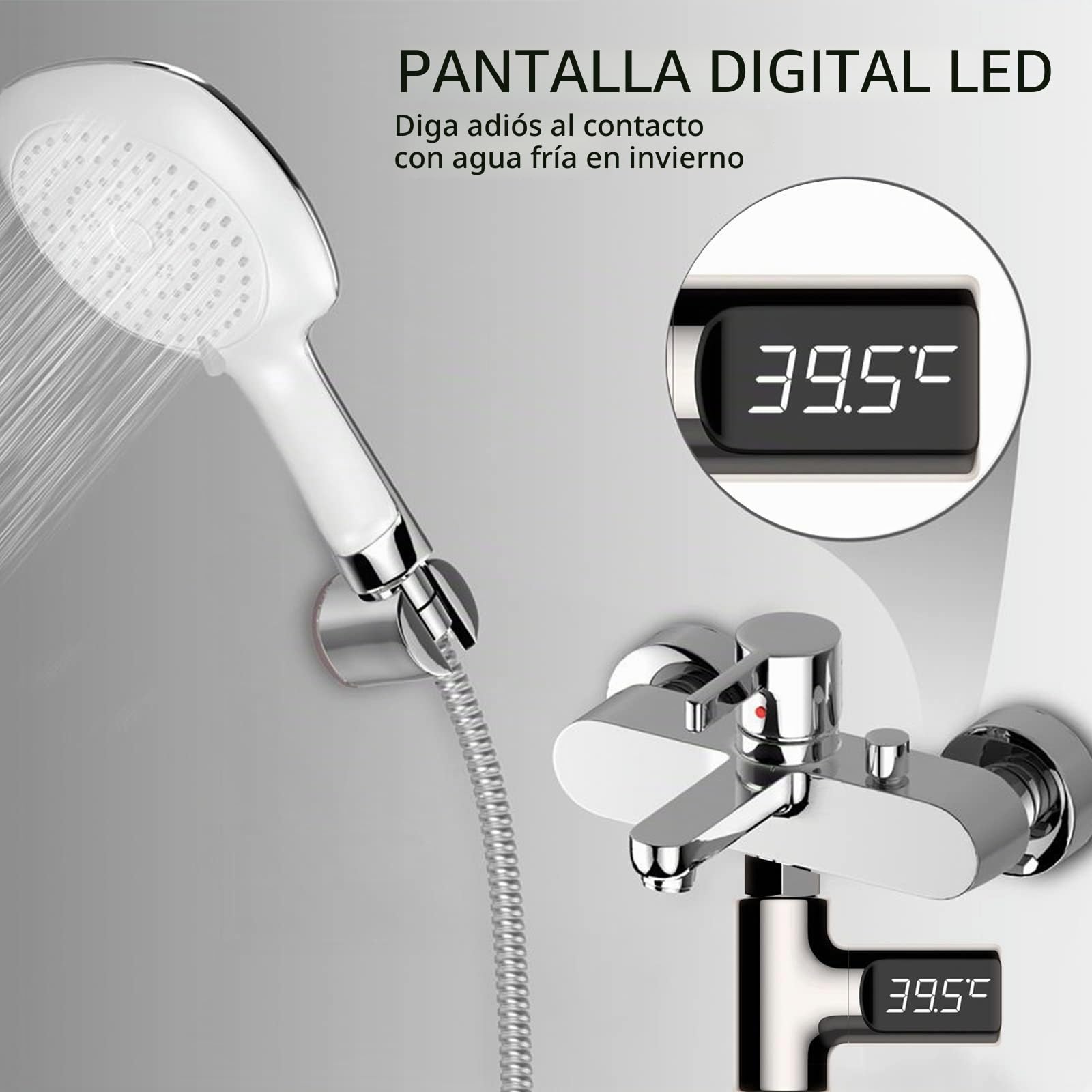 Chesoon Termómetro de Ducha LED Digital 360° Lectura 5-85°C/112-185°F | Lectura Instantánea, Fahrenheit/Centígrados, Para Baño del Bebé, Hogar Baño Cocina