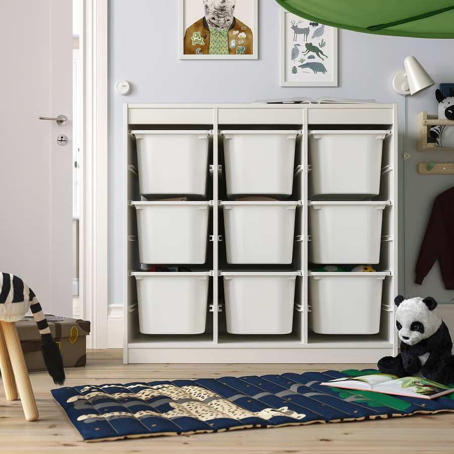 ZRIZAURA TROFAST Storage Combination with 9 Big Boxes 99x44x94 cm – Storage Unit Room Divider, Modular Cube Shelving Organizer for Playroom, Bedroom, Livingroom & Office (White)