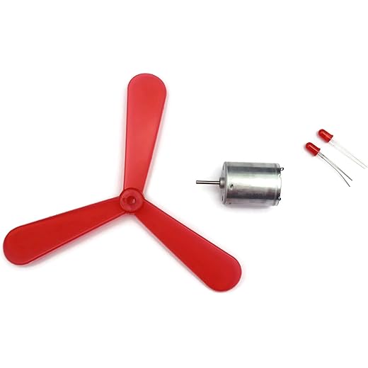 Electronic Spices Dynamo Motor With Fan Blade For Wind Mill Project And 2 Leds