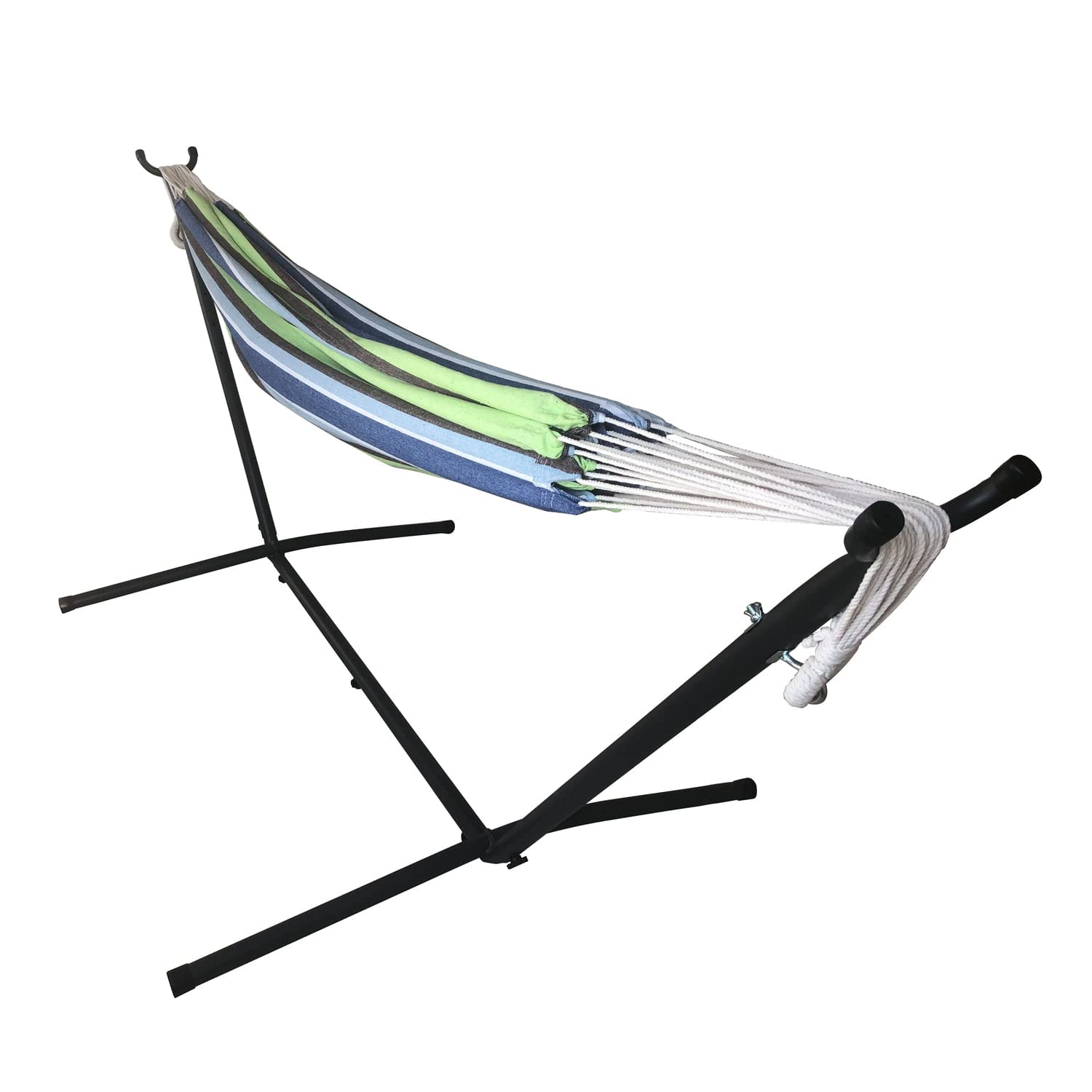 Hamacas Camping Hamac de Jardin Hamaca a Rayas Azules con Soporte de Metal, Estuche portátil(Red Striped)