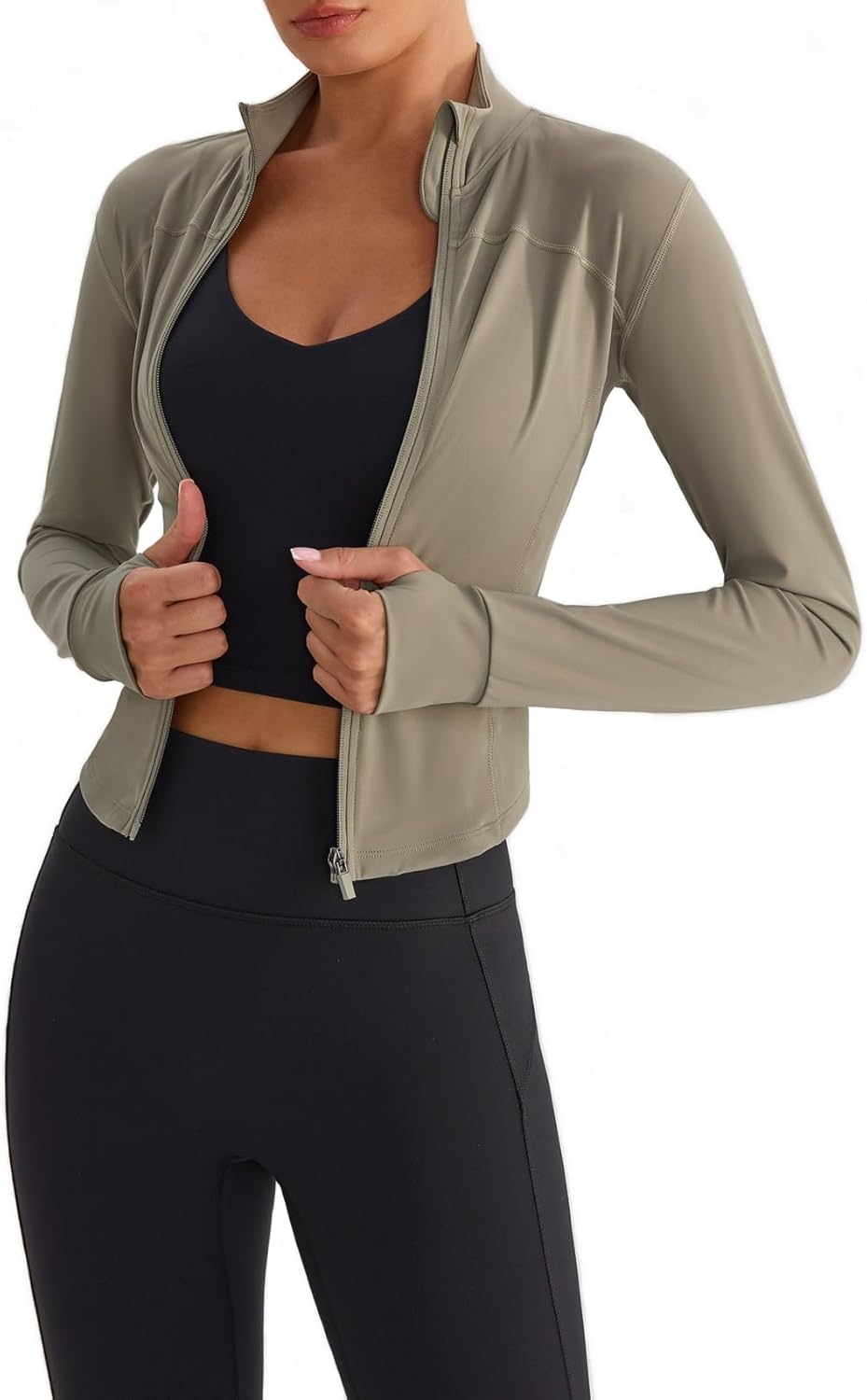 Lemedy Women's Lightweight Workout Jacket Cropped Slim Fit Full Zip Running Yoga Jacket with Thumb Holes Athletic Track Tops - Image 3