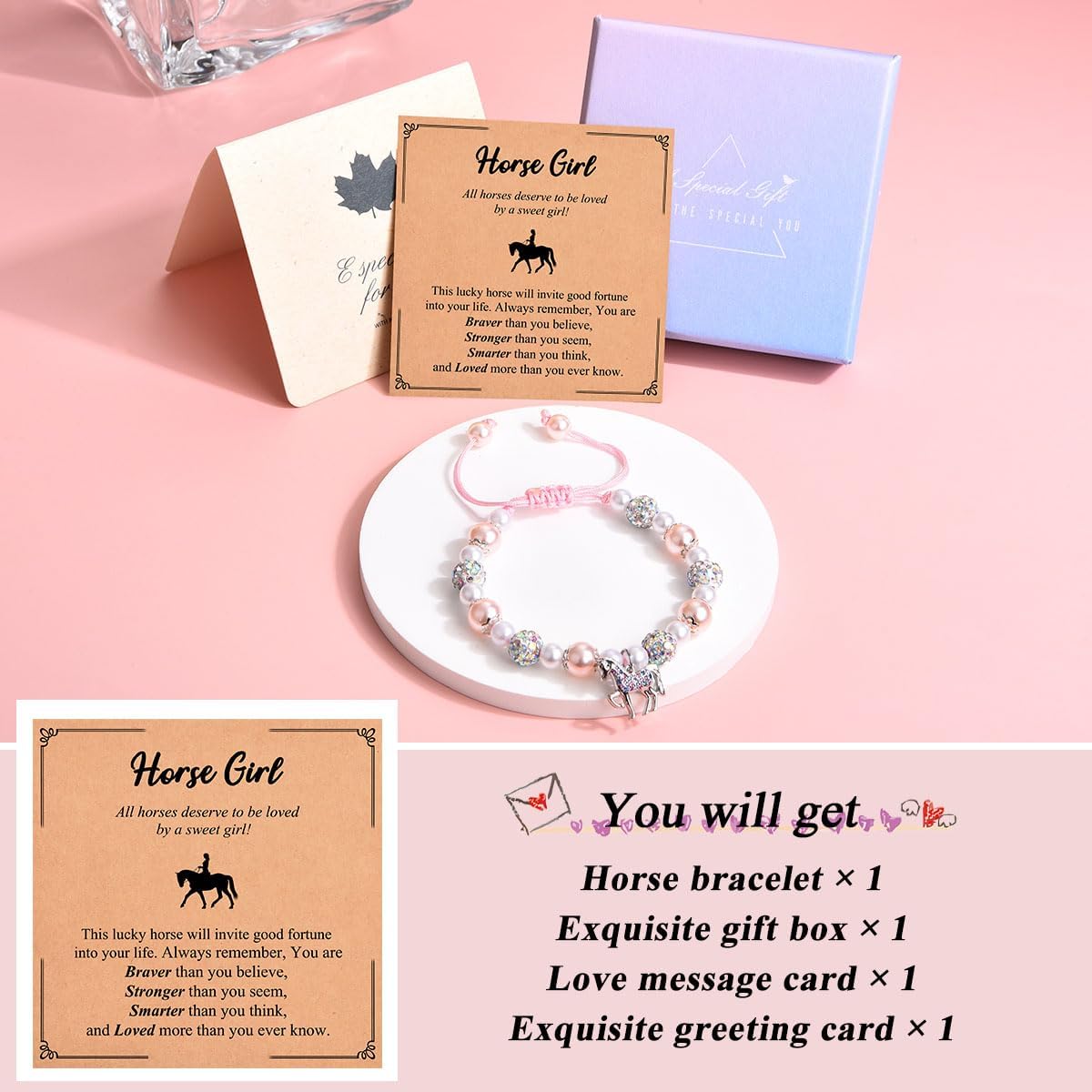 Horse Gifts for Girls, Cute Horse Bracelet Jewelry Stuff with Inspirational Quote Card, Cool Gifts for Horses Lovers Daughter Granddaughter Niece on Birthday Christmas - Image 5