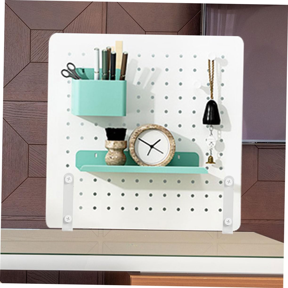 DOITOOL Pegboard Panel Mount Bracket 2pcs Desk Mounting Brackets for Pegboard Shelves White Easy to Install