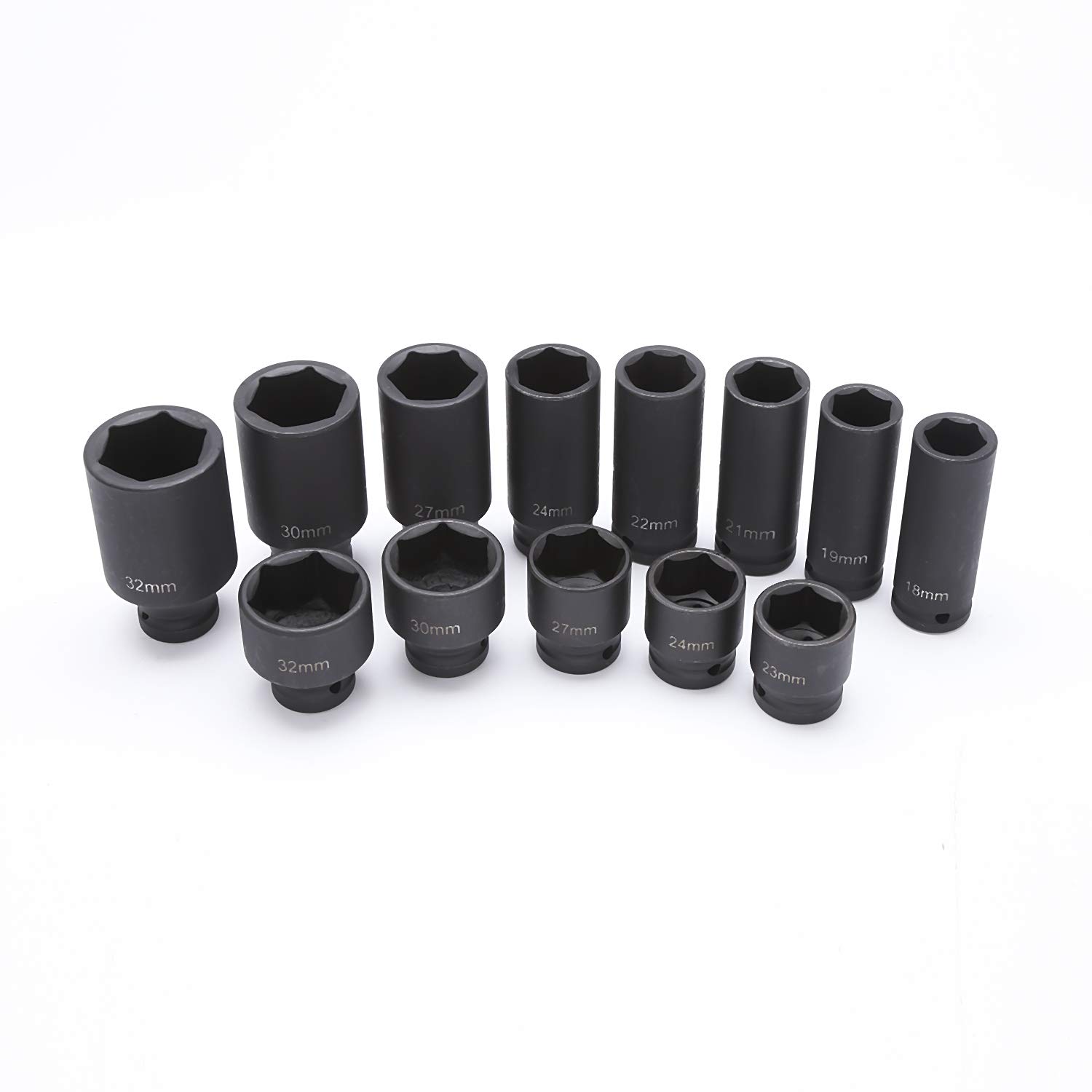 KATSU 1/2" llaves de Vaso Impacto 35 Piezas, Juego de Llaves de Vaso de Impacto Profundo, Llave Métrica Resistente de 8mm a 32mm, Herramienta de Reparación Motores Camiones Tractores 420445