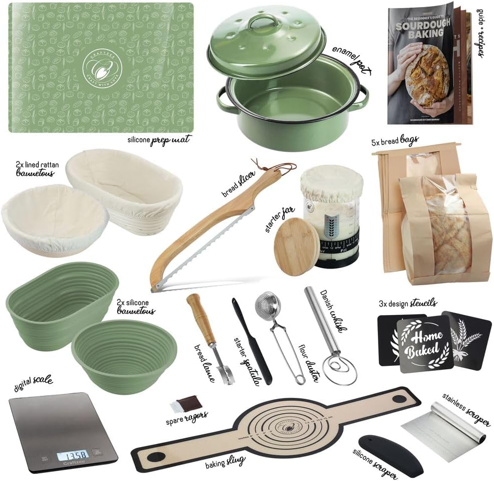 All-Inclusive π£π₯ππ ππ¨π Sourdough Starter Kit with Pot, 34 Oz Starter Jar, 4 Banneton Bread Proofing Baskets, Scraper, Scale, Sourdough Bread Baking Supplies, Detailed Beginner Guide & Recipes - Image 2