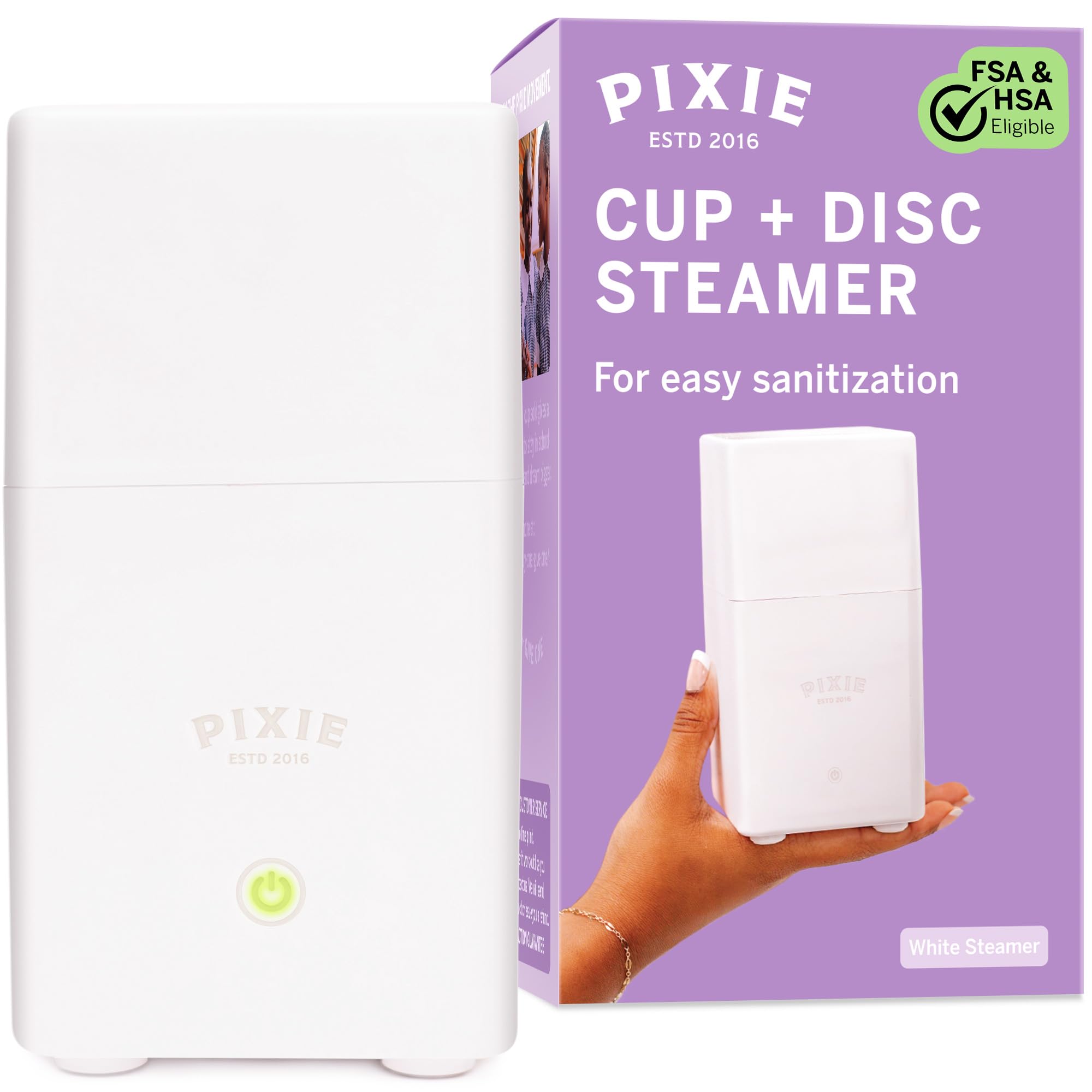Pixie - Esterilizador de copa menstrual - Clasificado 1 para el mejor vaporizador - Mata el 99.9% de los gérmenes con vapor más limpio - Lava tu taza o disco menstrual en 3 minutos. - Interruptor de