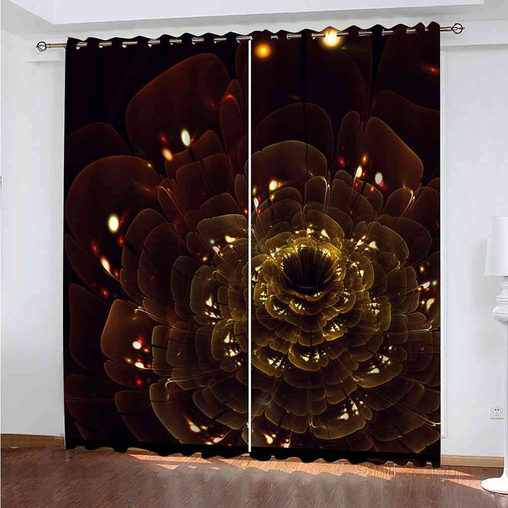 Rideau occultant fleurs dorées 3D pour transformer l'ambiance de votre salon moderne